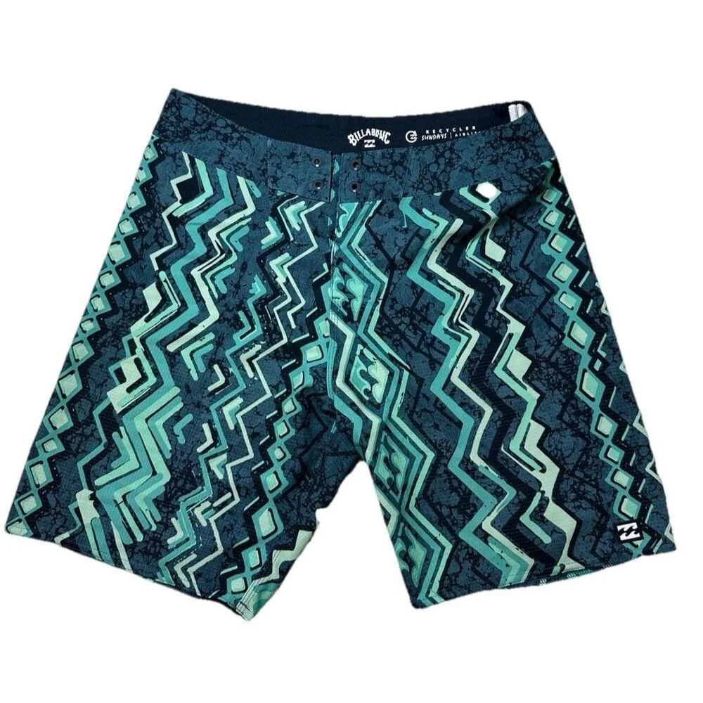 Billabong Recycler Sundays Pro Board Shorts Teal Aztec Print Size 29 Youth